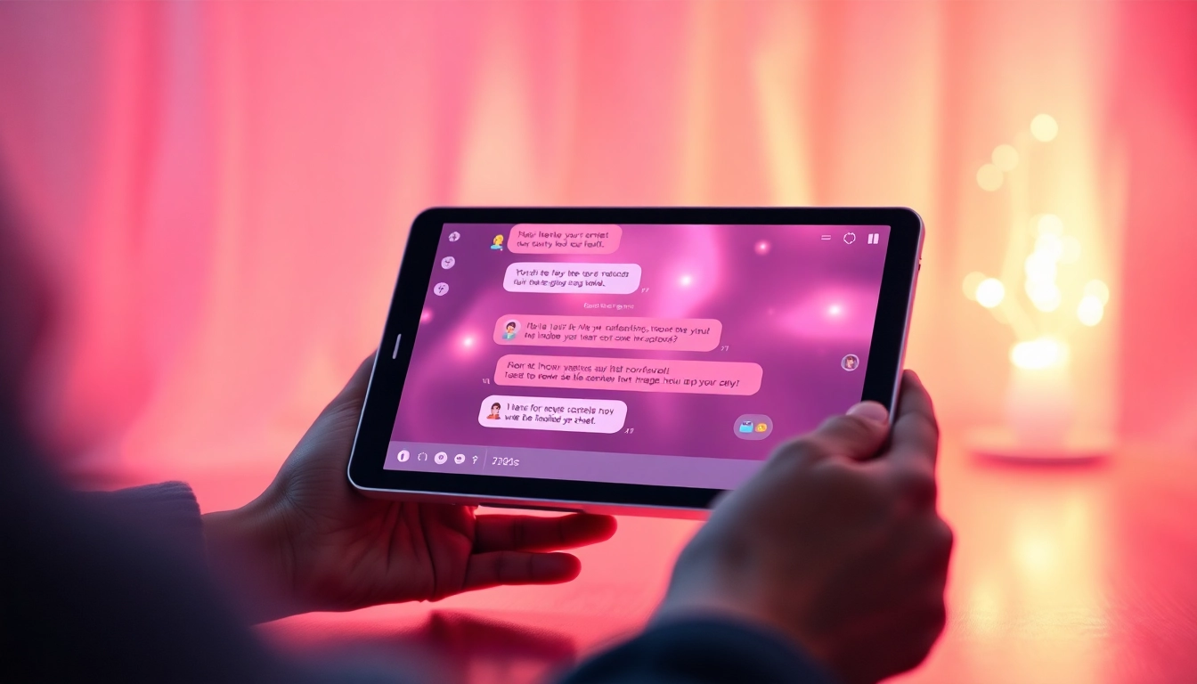 Interactive ai porn chat interface with glowing circuits and romantic tones