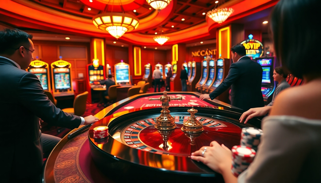 Experience thrilling gameplay at 68VIP with vibrant casino visuals featuring tables and machines.