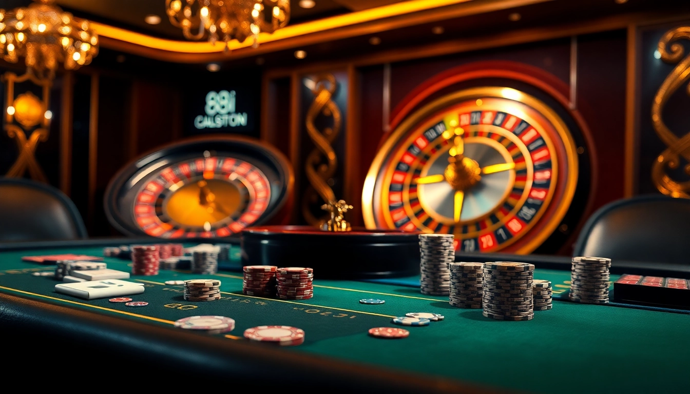 High-stakes players engaging in thrilling games at an 88i casino table, showcasing chips and cards.