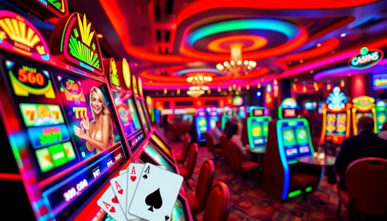 Jouez à casino en ligne avec des machines à sous colorées et une ambiance festive.