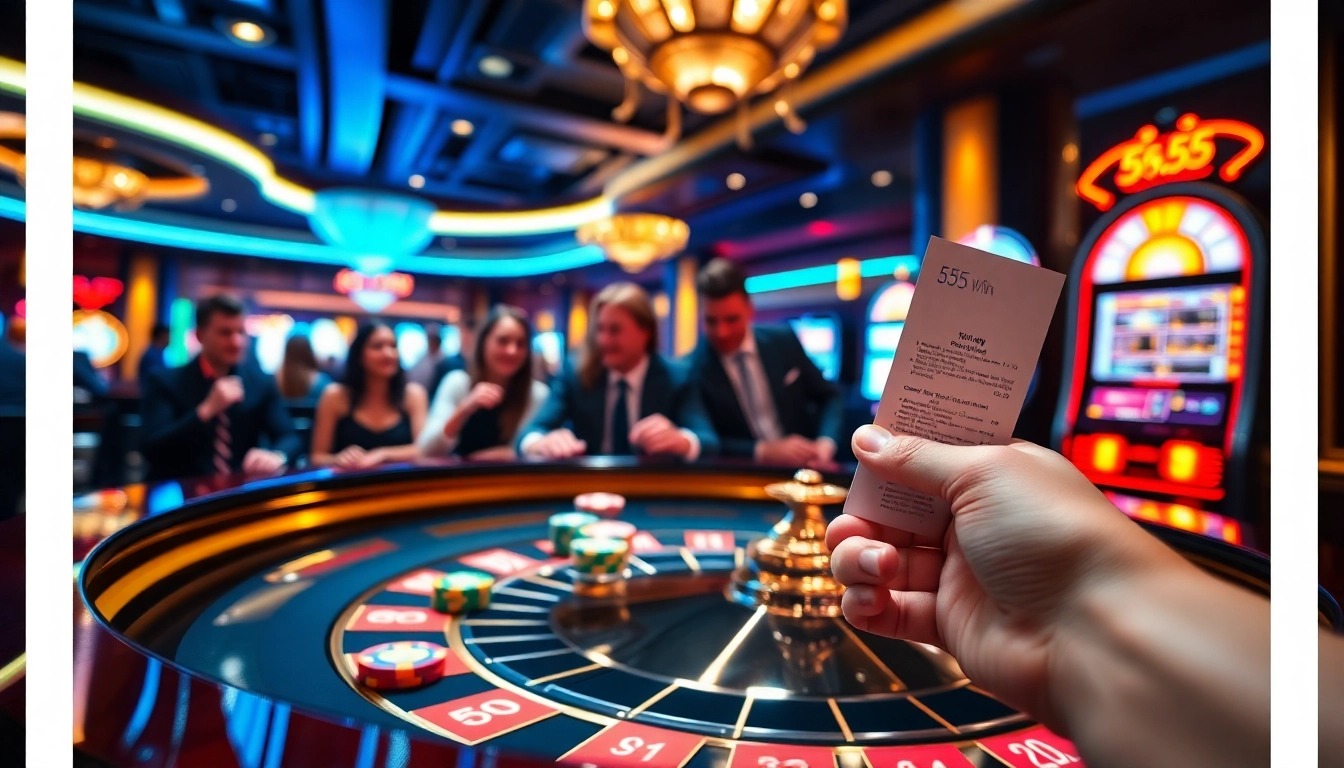 Experience the thrill of 555 win at a luxurious casino table with excited players.