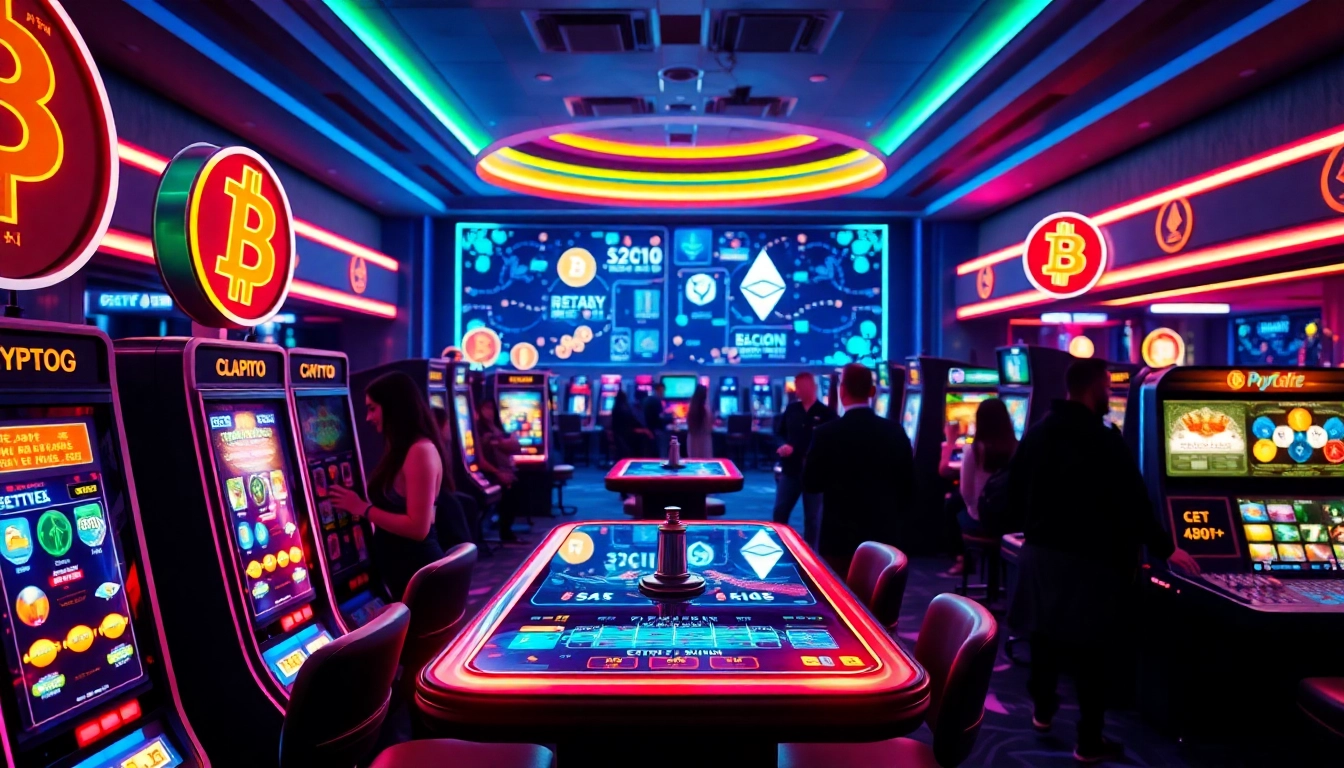 Découvrez un casino crypto moderne avec des lumières vives et une ambiance énergique.