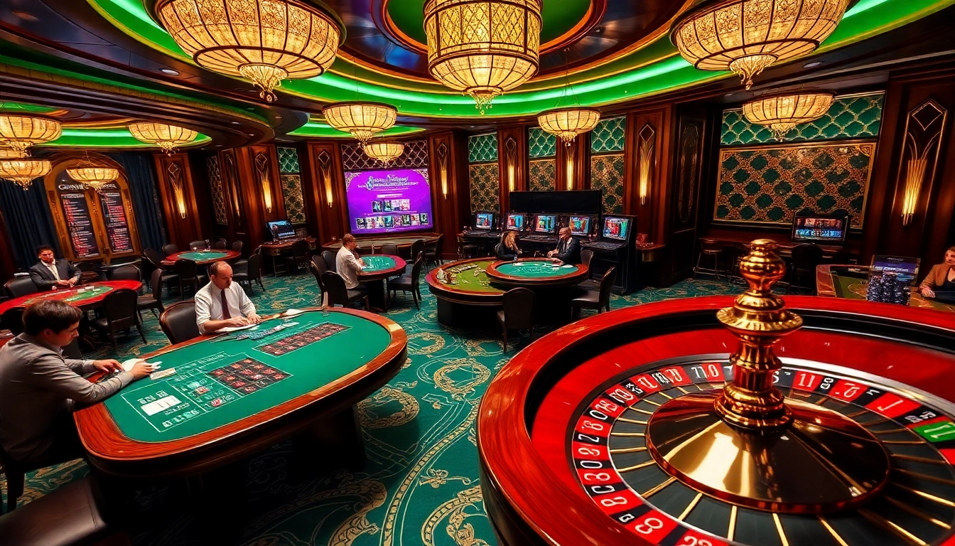 Players enjoying poker and roulette at a luxurious casino, highlighting the excitement of gambling at https://789f.spot/.