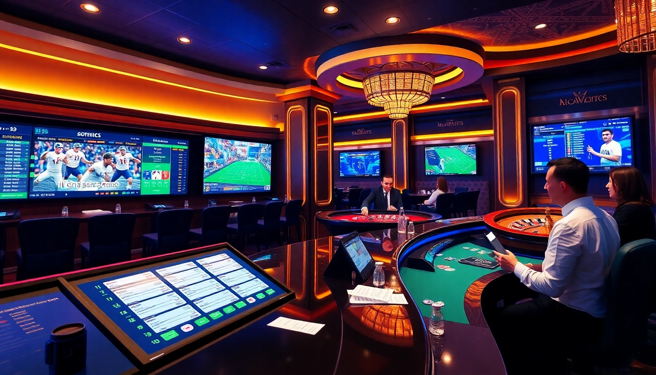 Betting action at a sports betting counter showcasing quel site de paris sportif choisir amidst dynamic sports displays.