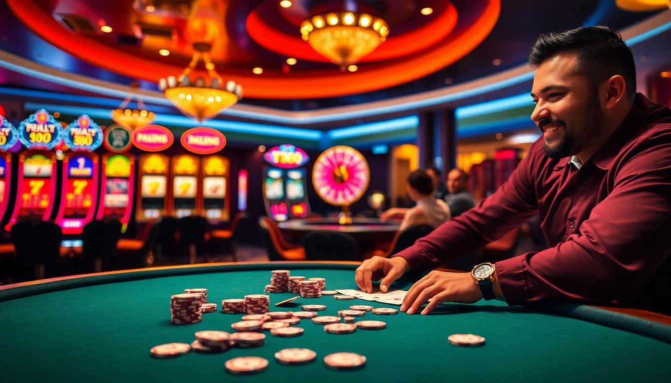 Exciting TT88 casino gaming scene with vibrant poker chips and slot machines.