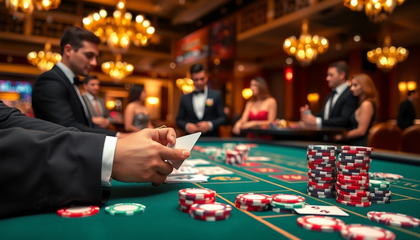 Casino en ligne Français avec une table de jeu luxueuse et des jetons colorés en action.