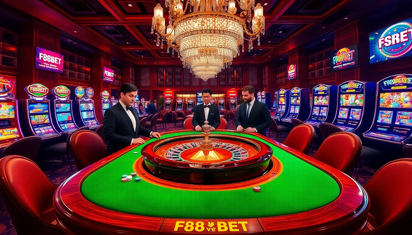 Players enjoying a luxurious F88BET roulette experience in an elegant casino setting.